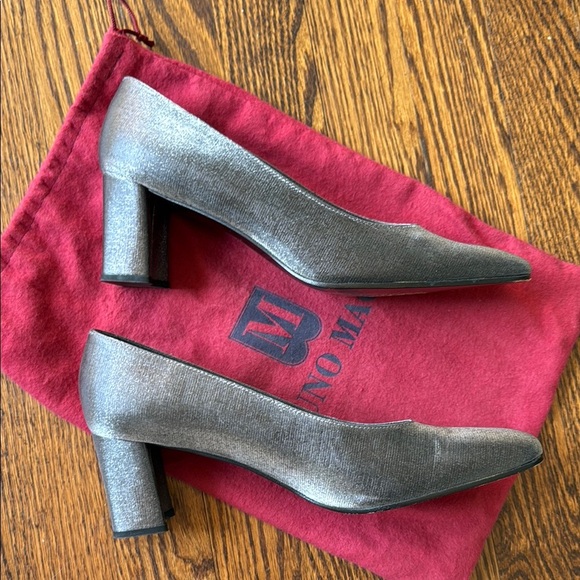 Stuart Weitzman Silver Women's 7.5 Square Toe Block Heel Shoes - Picture 4 of 6